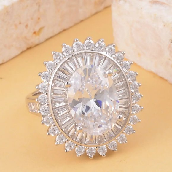 NIB Sz 7 Lustro Stellas Finest Simulated Diamond Double Halo Sterling Ring - Picture 2 of 6